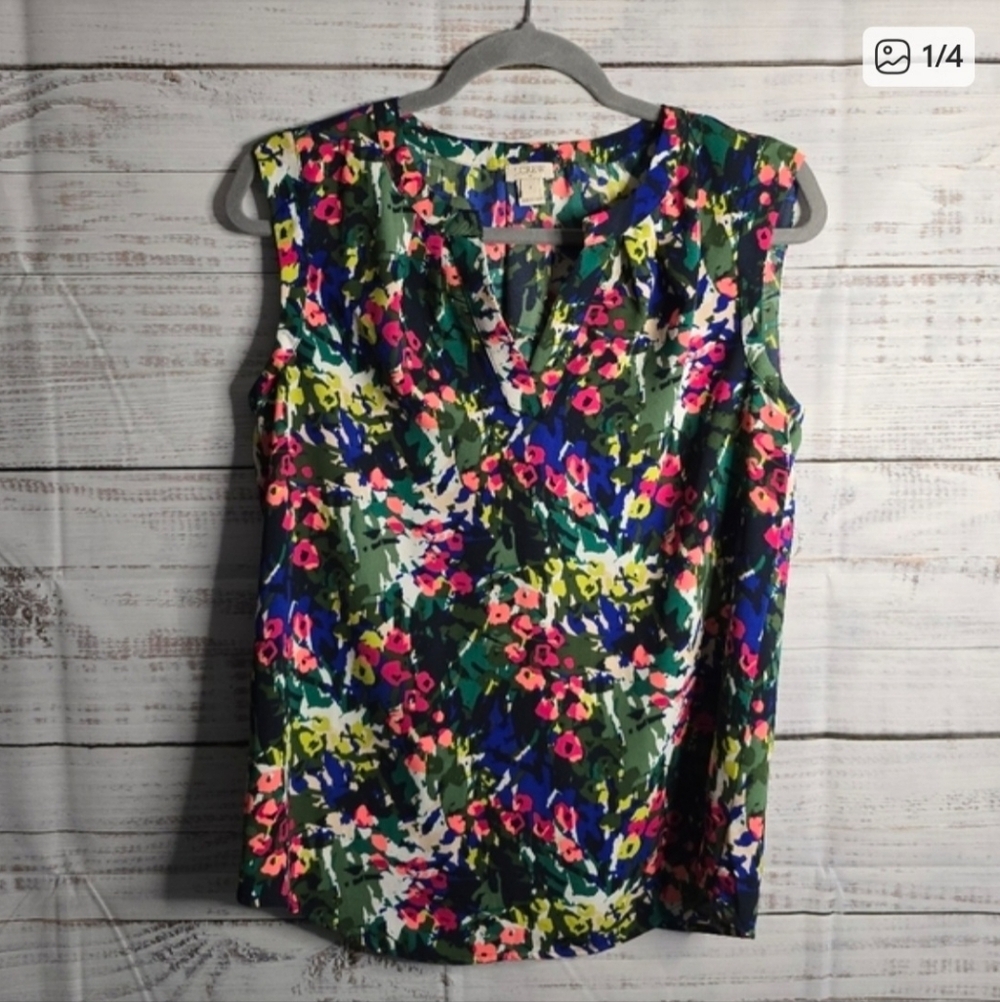 J.Crew colorful floral Sleeveless Vneck  blouse size 2 preppy cottagecore top‎ - Picture 5 of 5